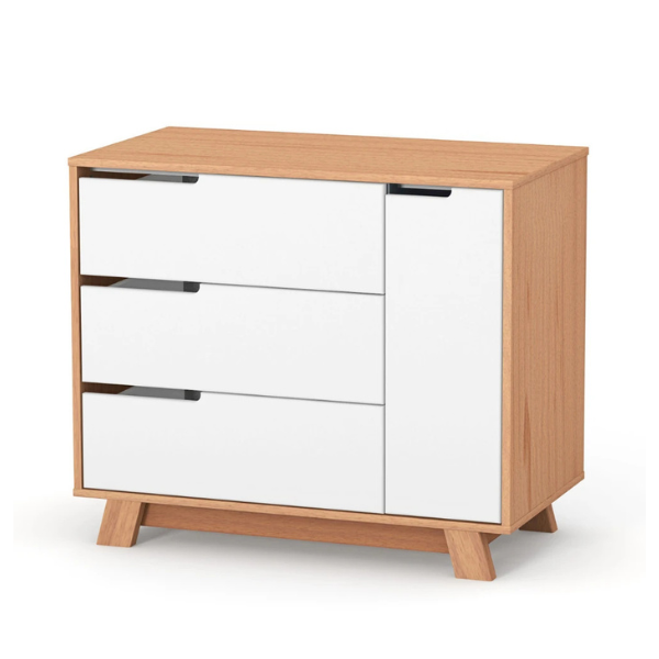 Komoda se 3 zásuvkami Lussi Gekko. 90x49x77cm.  Bílá / Přírodní Buk